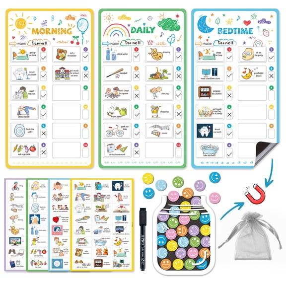 JJPRO Magnetic Bedtime/Morning/Daily Routine Chart for Kids with Reward Jar-Morning Routine Chart,Daily Checklist Reward Chart for Toddlers,Reward Jar for Kids,Cute Visual Schedule Board for Home