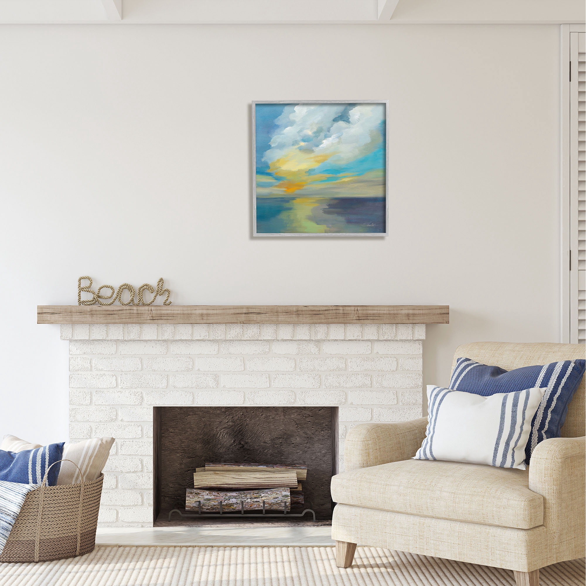 Stupell Industries Pacific Light Sea Painting Nature Painting Gray Framed Art Print Wall Art, 24 x 24