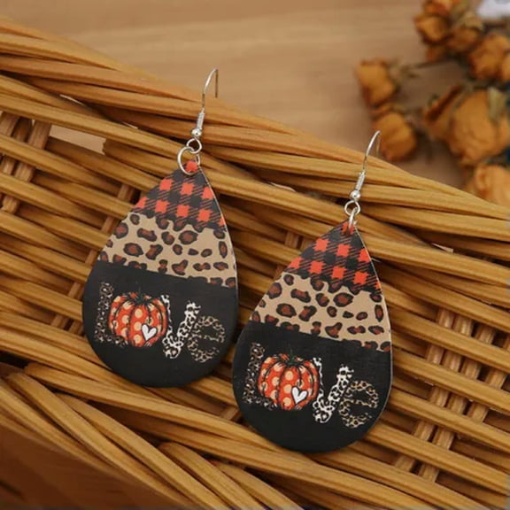 Cheetah Leopard Pumpkin Leather Teardrop Baseball Softball Halloween Earrings