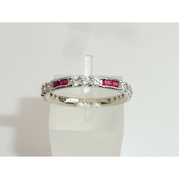 Dazzlingdaimonds Jewels 3.00 Ctw Round Cut Ruby & Diamond Wedding Anniversary Band Ring 14K White Gold Plated 925 Sterling Silver 925 Sterling Silver -5