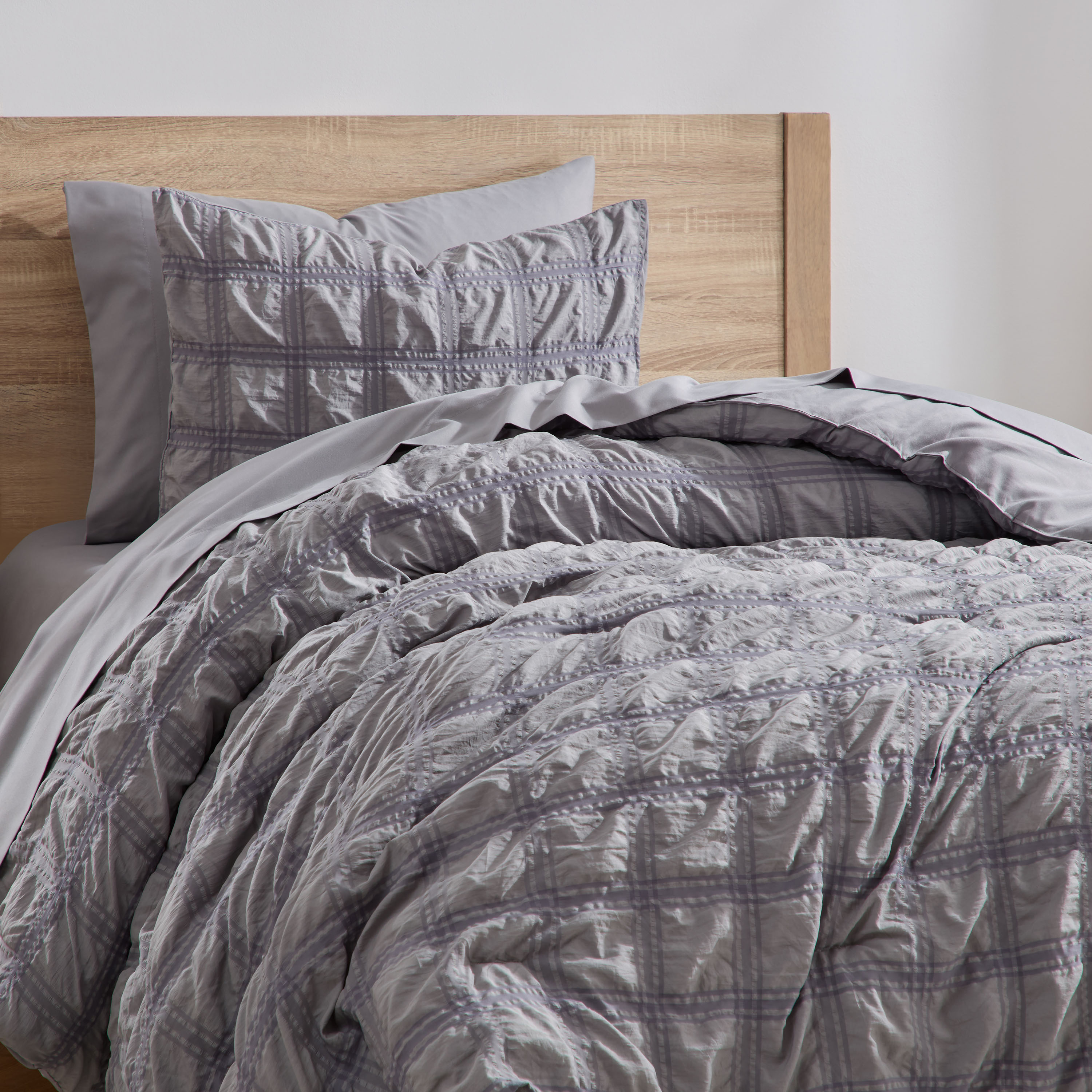 LammaLoe Twin Comforter Sets, 7 Piece Seersucker Bed in a Bag, Bedding Comforter Set with Sheets, Modern Bed Set, Gray
