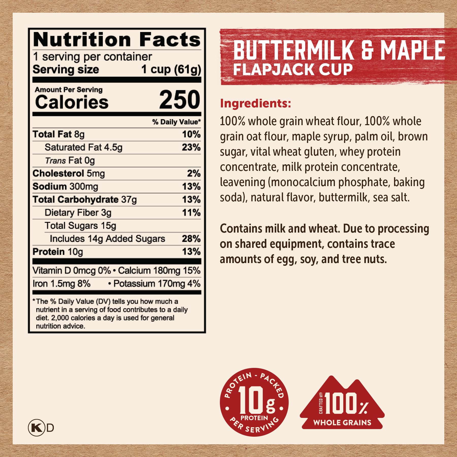 (4 pack) Kodiak Protein-Packed Buttermilk and Maple Pancake Cup, 2.15 oz