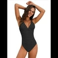 thumbnail image 3 of Women'S One Piece Swimsuit Deep V Neck Tummy Control Bathing Suit Double Straps Crisscross Swimwear Black XL, 3 of 7
