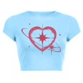 thumbnail image 4 of TSADFHJI Chandails en Molleton pour Femmes Coton Manches Courtes Mode Décontractée Imprimé Col Rond Manches Courtes Hauts Ajustés T-Shirts TTG Bleu, 4 of 4