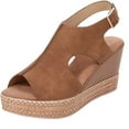 thumbnail image 2 of TUOBARR Wedge Platform Sandals, Women's Open Toe Buckle Ankle Strap Platform Wedge Sandals Brown, 2 of 5