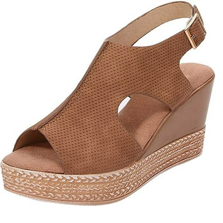 

Wandatree Women PlatformThick Bottom Fish Mouth Strap Sandals Slope Heel Casual Shoes