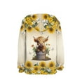 thumbnail image 2 of Xoenoiee Hooded Sweater for Kids Pull-Over Hoodies Long Sleeve Tops Cosy Playwear with Kangaroo Pocket, Retro Sunflower Daisy Butterfly Highland Cattle Pattern, M, 2 of 7