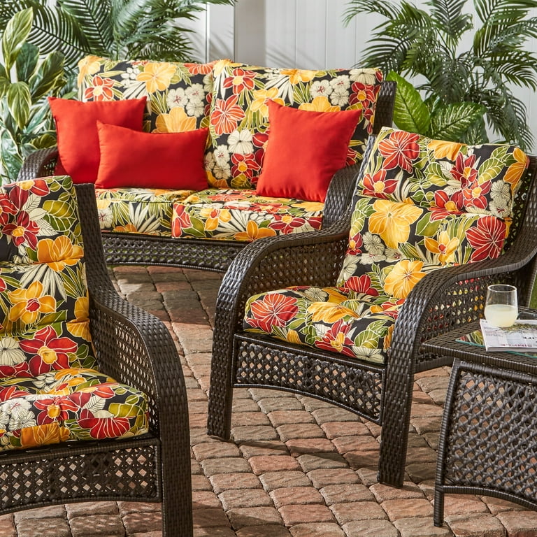 Greendale Home Fashions Aloha Tropical Black Floral 44x22 in. Outdoor High Back Chair Cushion Set Walmart