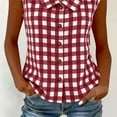 thumbnail image 4 of yardsong Tank Tops for Women Gingham Peter Pan Collar Button Down Shirts V Neck Sleeveless Blouses Summer Business Work Top Wine,XXL, 4 of 8