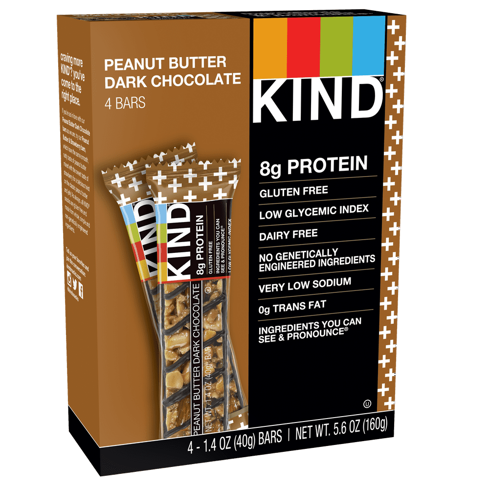KIND Bars, Peanut Butter Dark Chocolate, Gluten Free, 1.4 oz, 4 Snack