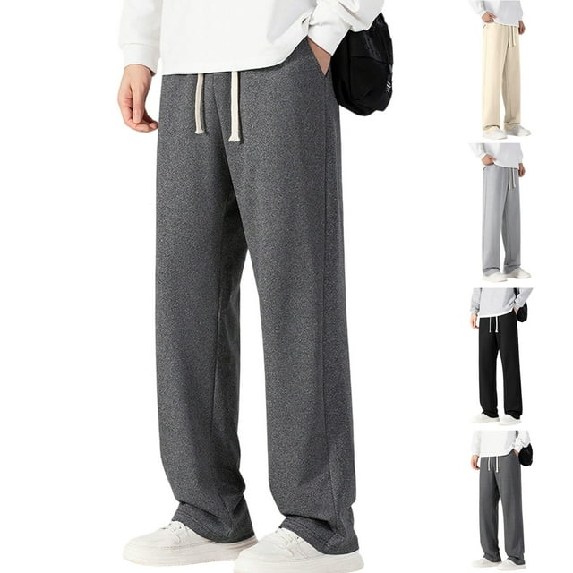 Xcmzpl Baggy Sweatpants for Men Drawstring Elastic Waist Sweat Pants Solid Open Bottom Athletic Joggers with Pocket