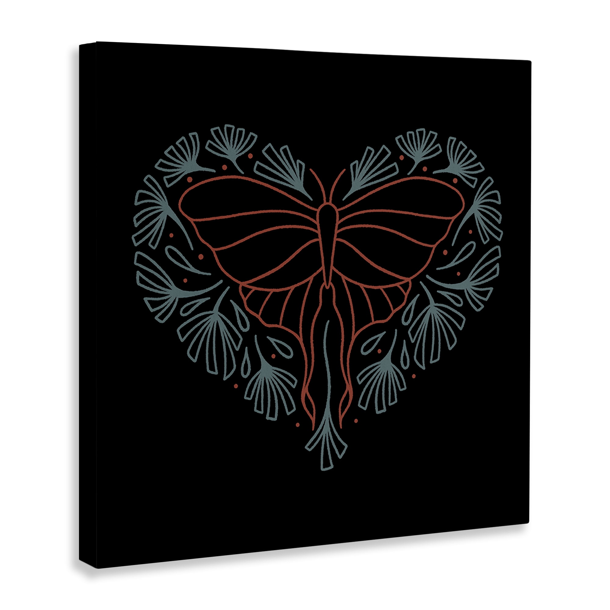 Stupell Industries Heart Shaped Celestial Moth Animals Painting Wrapped Canvas Art Print Wall Art, 17 x 17
