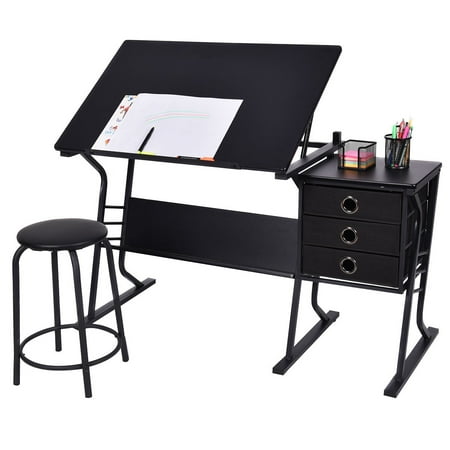 Costway Drafting Table Adjule Drawing Desk Art Craft Hobby W Costway Drafting Table Adjule Drawing Desk Art Craft Hobby W Stool Drawers