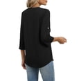 thumbnail image 6 of WIHOLL Women Blouses V Neck T Shirts 3/4 Length Sleeve Cuff Tab Buttons Tunic Tops for Business Casual Outfits, 6 of 11