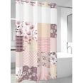 thumbnail image 2 of No Hook Shower Curtain with Snap-in Liner, Boho Spring Floral Waterproof Fabric Bathroom Curtains, Vintage Flowers Patchwork Plaid Pink Bath Curtains & Mesh Top Window Narrow 36"x78", 2 of 9