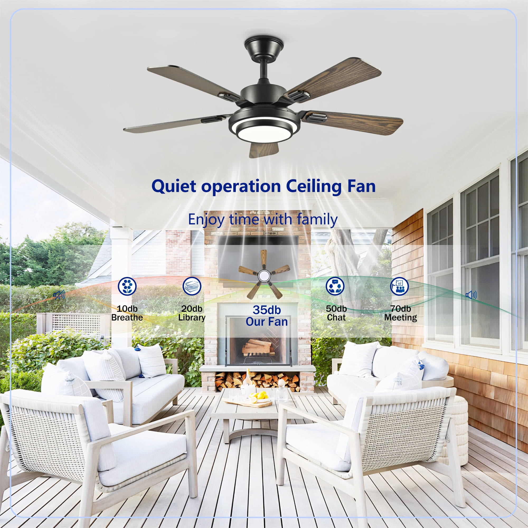 Leumius 42"Ceiling Fan with LED Light, 3000-6500K Dimmable,Quiet DC Motor Ceiling Fans 6 Speed Levels,Reversible Ceiling Fan for Patio Living Room Bedroom Office