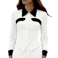 thumbnail image 2 of Women's Color Block Shirt, Slim Fit Collared Button Down Blouse for Office Work and Casual Wear, Long Sleeve Tops for Women White L, 2 of 4