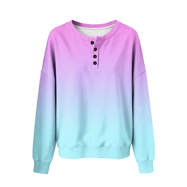 Qgtaibl Womens Long Sleeve Henley Sweatshirts Fashion Gradient Color ...
