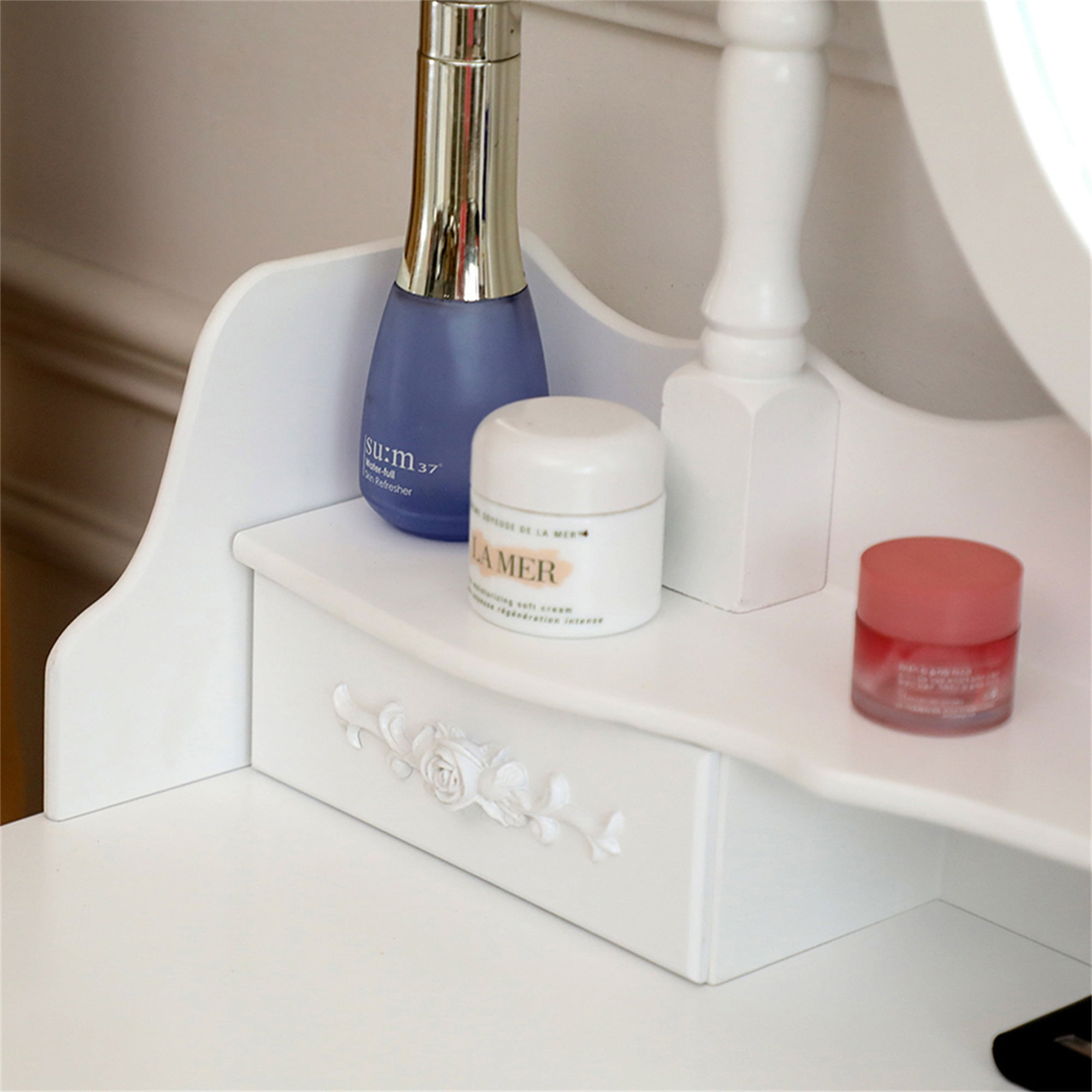 Kadyn Vanity Desk with Lighted Mirror, Vanity Table and Chair Set with 4 Drawer, White