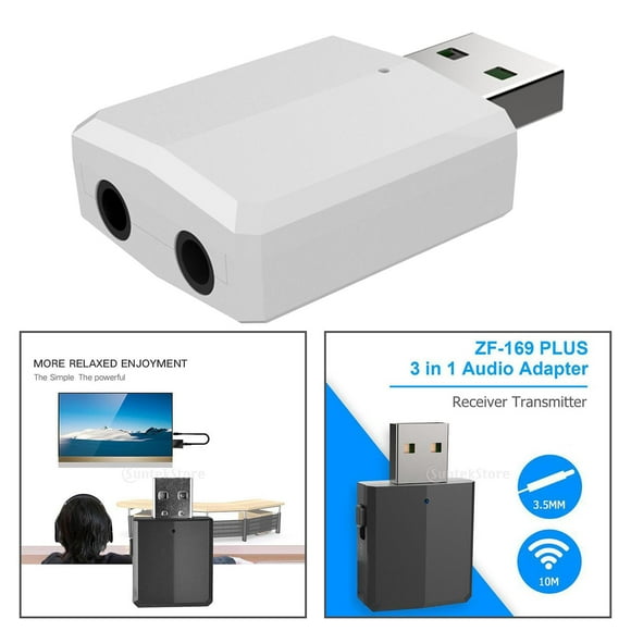 ZF169 en un Mini USB 3,5 MM transmisor y receptor Bluetoooth AUX Audio estéreo para PC ordenador portátil - blanco shamjiam adaptador bluetooth tv