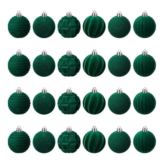 Hvmvliv Christmas Tree Ornaments (30pcs) Velvet Christmas Ball Ornaments Green Flocked Christmas Ornaments for Tree Plastic Balls Xmas Decorative Hanging Ornaments Muliticolor