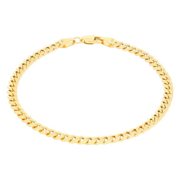 Nuragold 10k Real Yellow Gold Miami Cuban Lightweight Link 4mm Chain Bracelet (7"-9") Italian Jewelry for Men & Women