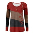 thumbnail image 3 of Dndkilg Blouses for Women Dressy Casual Button Down Color Block Women Dress Shirts Trendy Long Sleeve Slim Fit Womens Red Tops Henley Work Womens T Shirts Red L, 3 of 4