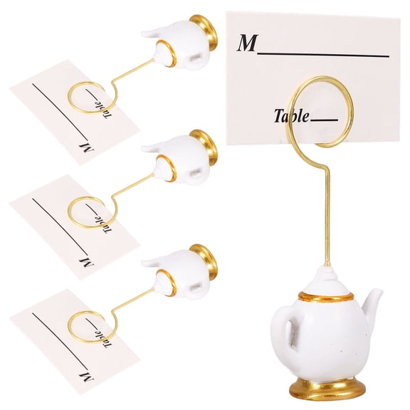 LABSERRON 4Pieces Set Resin Teapot Shaped Photo Card Holder Clip for Office Use 11.8x1.8x1In