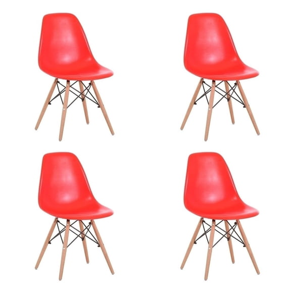 Eiffel Dining Chair with Wood Base - Orange