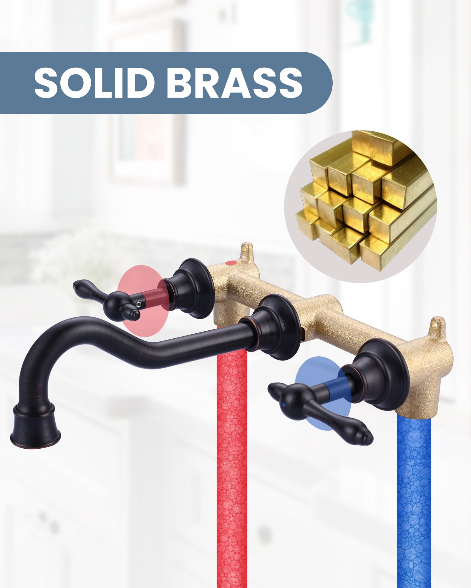 Wowow 8in. Wall Mount 2-Handle Bathroom Sink Faucets Brass and Rough-in Valve Included,Brushed Nickel