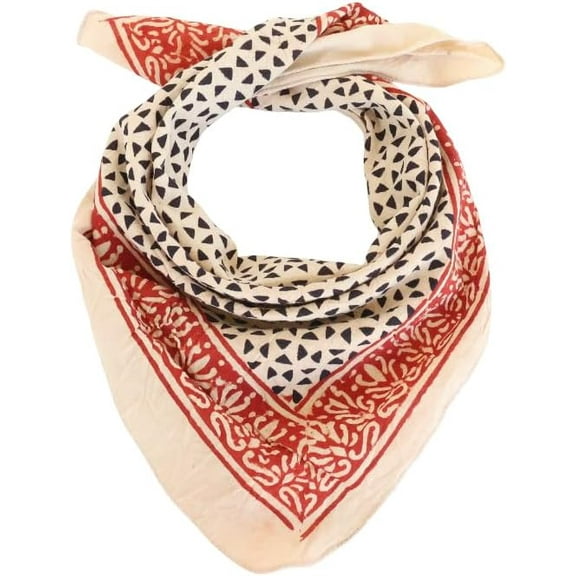 Boho Block Print Bandana Scarf - Handmade Cotton Head Wrap, Indian Print Neck Eco Friendly Natural Dye Scarf Best Gift for Women