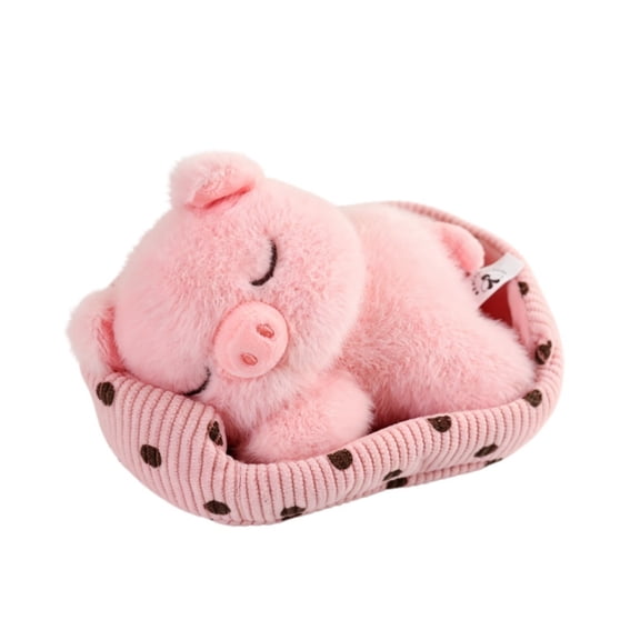 2-in-1 Sleeping Pig Plush Toy Set, 5.5" Cute Pink Pig Stuffed Animal with Nest for Birthday Room Decor