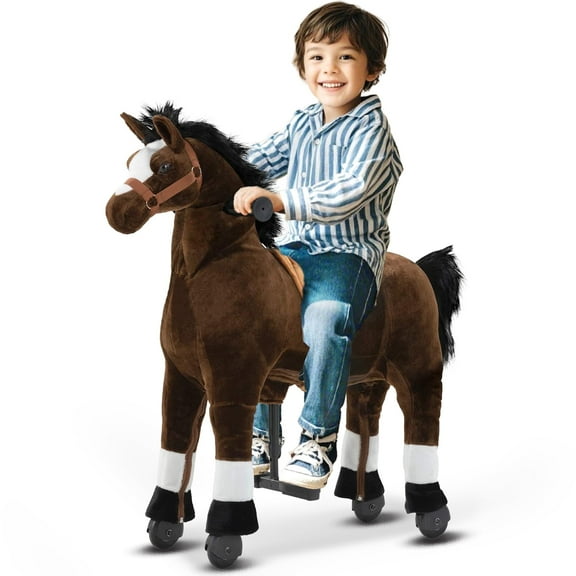 DEYGIA Ride on Horse for Big Kids Horse Ride on Toy, Riding Horse, Pony Rider Mechanical Walking Action Plush Animal for 4 Years to 8 Years, No Battery or Electricity, Giddy up, Max Load 165LBS