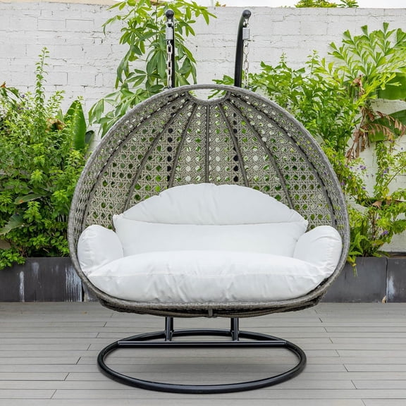 2 Person Hanging Egg Swing Chair - Outdoor Porch Swing Seat, White