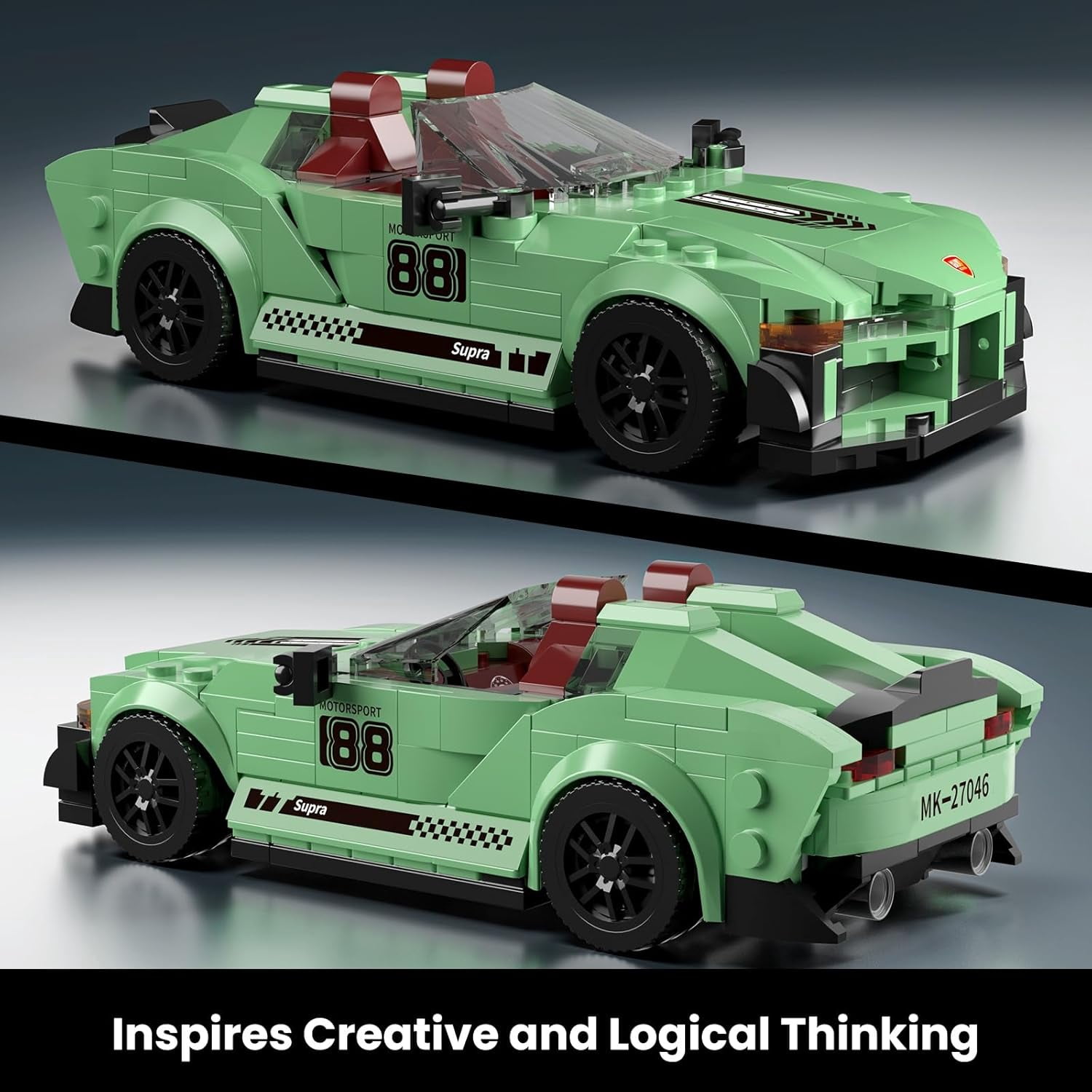 Super Sports Car Building Set, 348 Piece Race Car Model Construction Toy with Display Case, Collectible Vehicle Building Blocks Kit