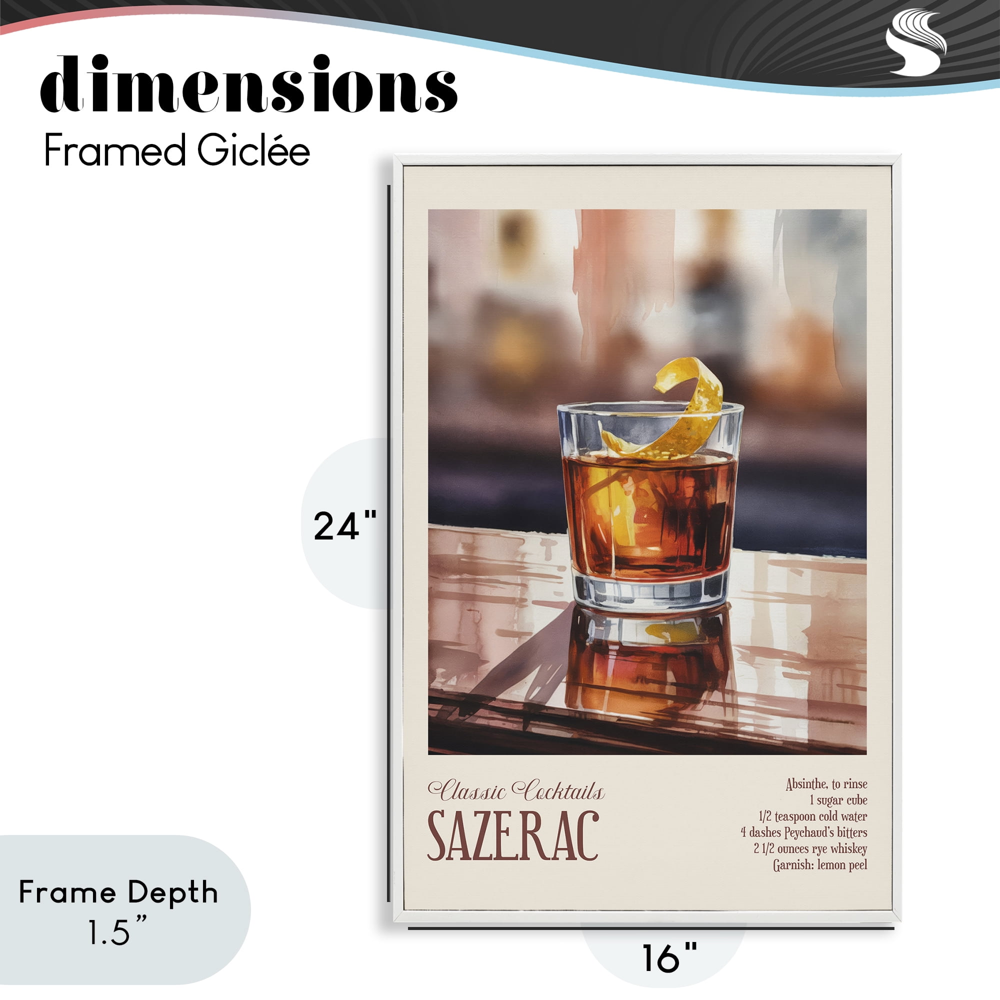 Stupell Industries Sazerac on Reflective Surface White Framed Giclee Art, design by Andreas Magnusson