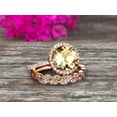thumbnail image 4 of 10k Rose Gold 2.75 Carat 6mm Round Cut Champagne Diamond Moissanite Trio Set Engagement Ring Halo Stacking Matching Band, 4 of 6