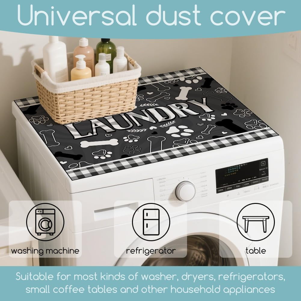 Pets Paw Laundry Room Washer Dryer Dust Cover Mat 23.6x19.7inch Paw Prints Washing Machine Top Protector Pads Retro Dog Cat Paw Non
