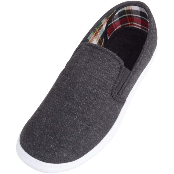 Mens Casual Slip On Canvas Pumps Trainers with Stripe Design and Twin Gusset - Charcoal - US 11