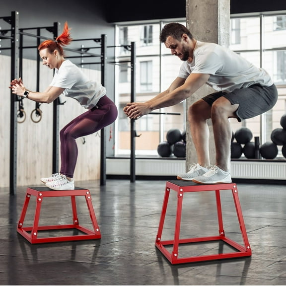 Heavy-Duty 12 Inch Plyo Box - Steel Jump Box for Plyometrics, Home Fitness, Strength & Agility Training, Anti-Slip, Red