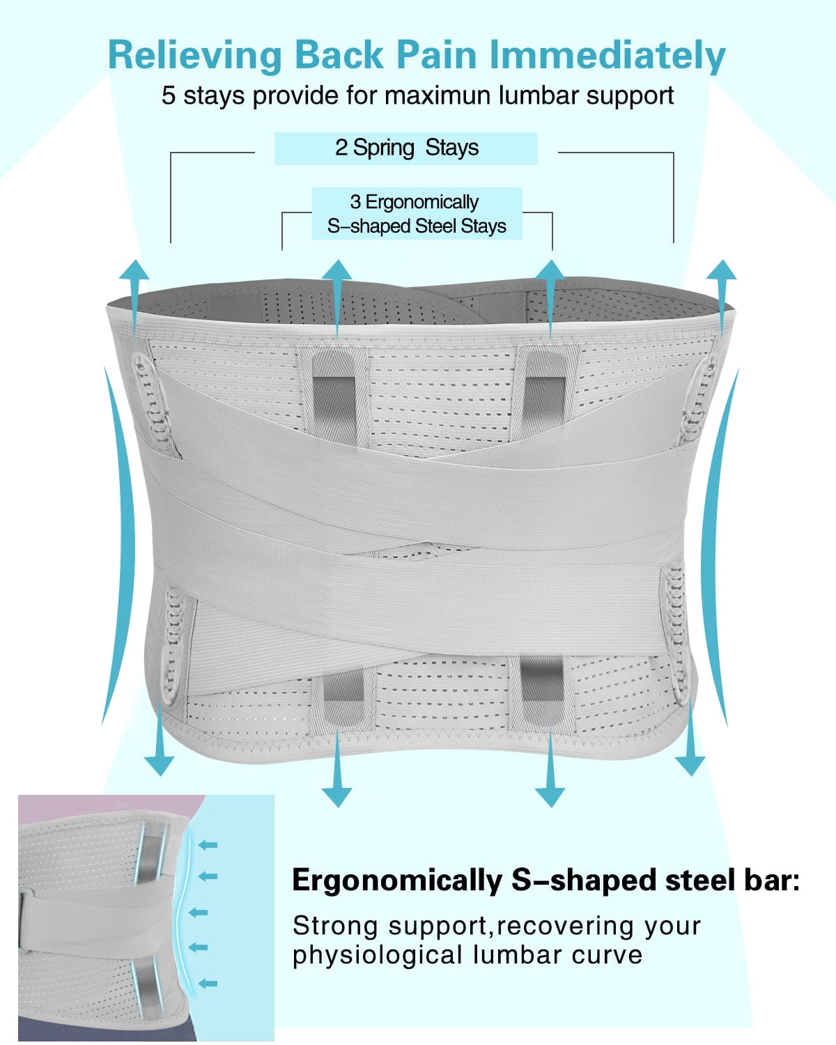 Wellco XL Breathable Back Support Belt for Men & Women Anti-Skid Lumbar Support for Heavy Lifting & Herniated Discs, Gray