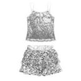 thumbnail image 6 of iiniim Kids Girls Jazz Hip Hop Dance Sequin Spaghetti Straps Tops with Tiered Ruffle Skirt Set Dancewear A Silver 14, 6 of 7