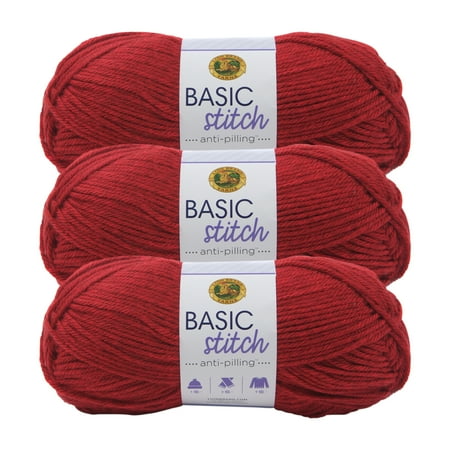 UPC: 0842093118053 | Lion Brand Yarn Basic Stitch Anti Pilling Red Heather Anti Pilling Medium Acrylic Red Yarn 3 Pack