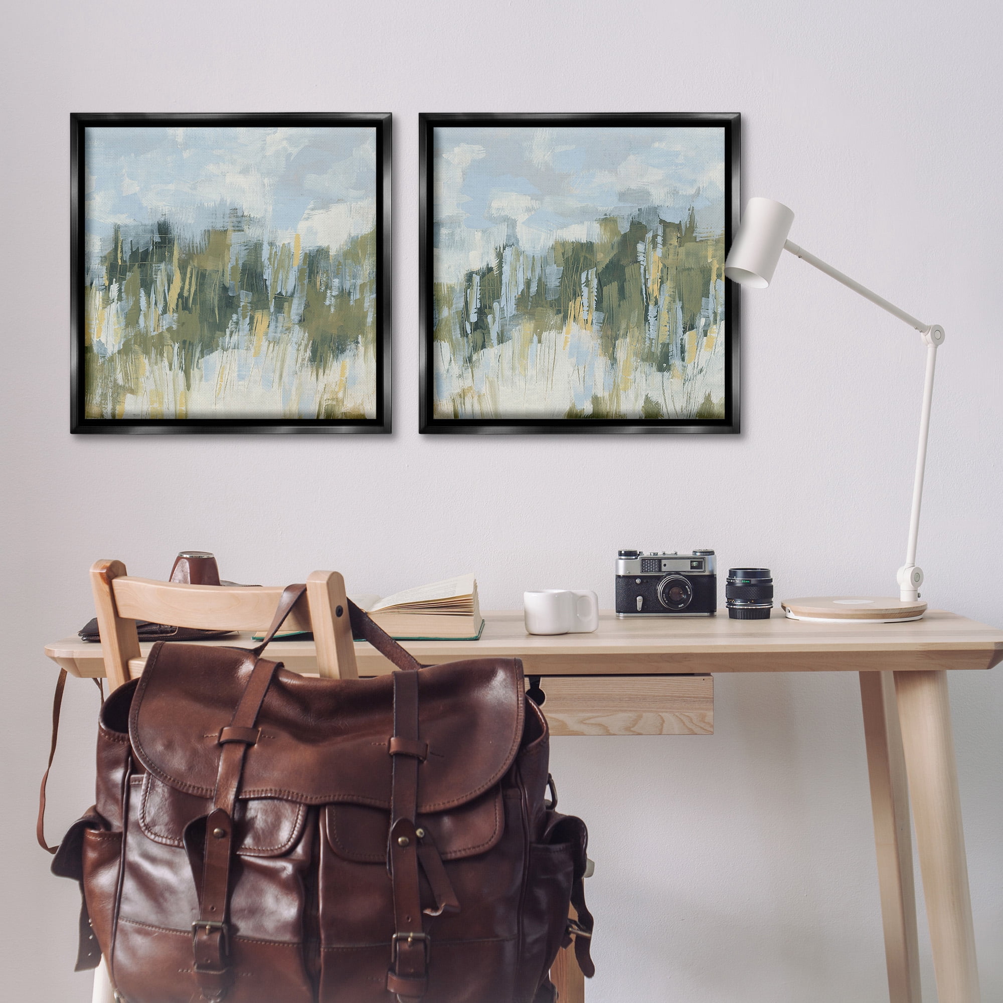 Stupell Industries Abstract Brushed Landscape Abstract Painting Black Floater Framed Canvas Art Print Wall Art, 25 x 25, Set of 2
