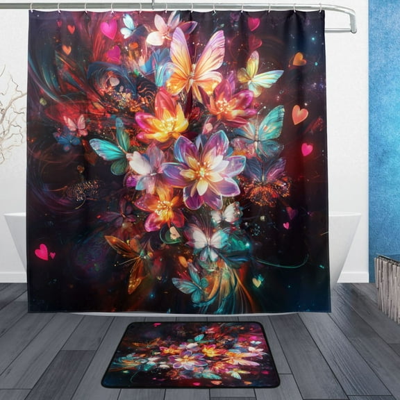 BZSMCE Shower Curtain and Bath Accessory Set,Charmed Blossoms Pattern