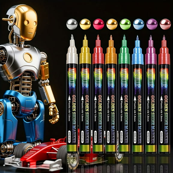 Liquid Chrome Paint Pen Markers,8 Colors Metallic Art Paint Marker Pen for Any Surface for Plastic Glass Rock Ceramic