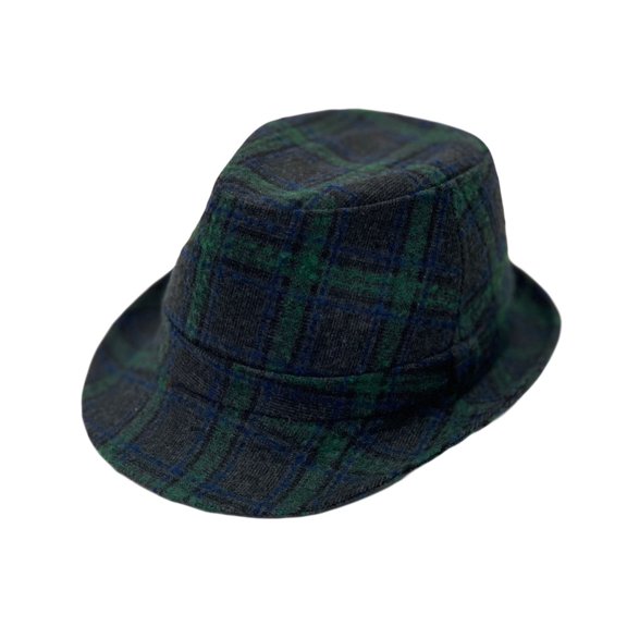WITHMOONS Tartan Plaid Check Pattern Fedora Hat Wool Classic Trilby LD61467 (Green)