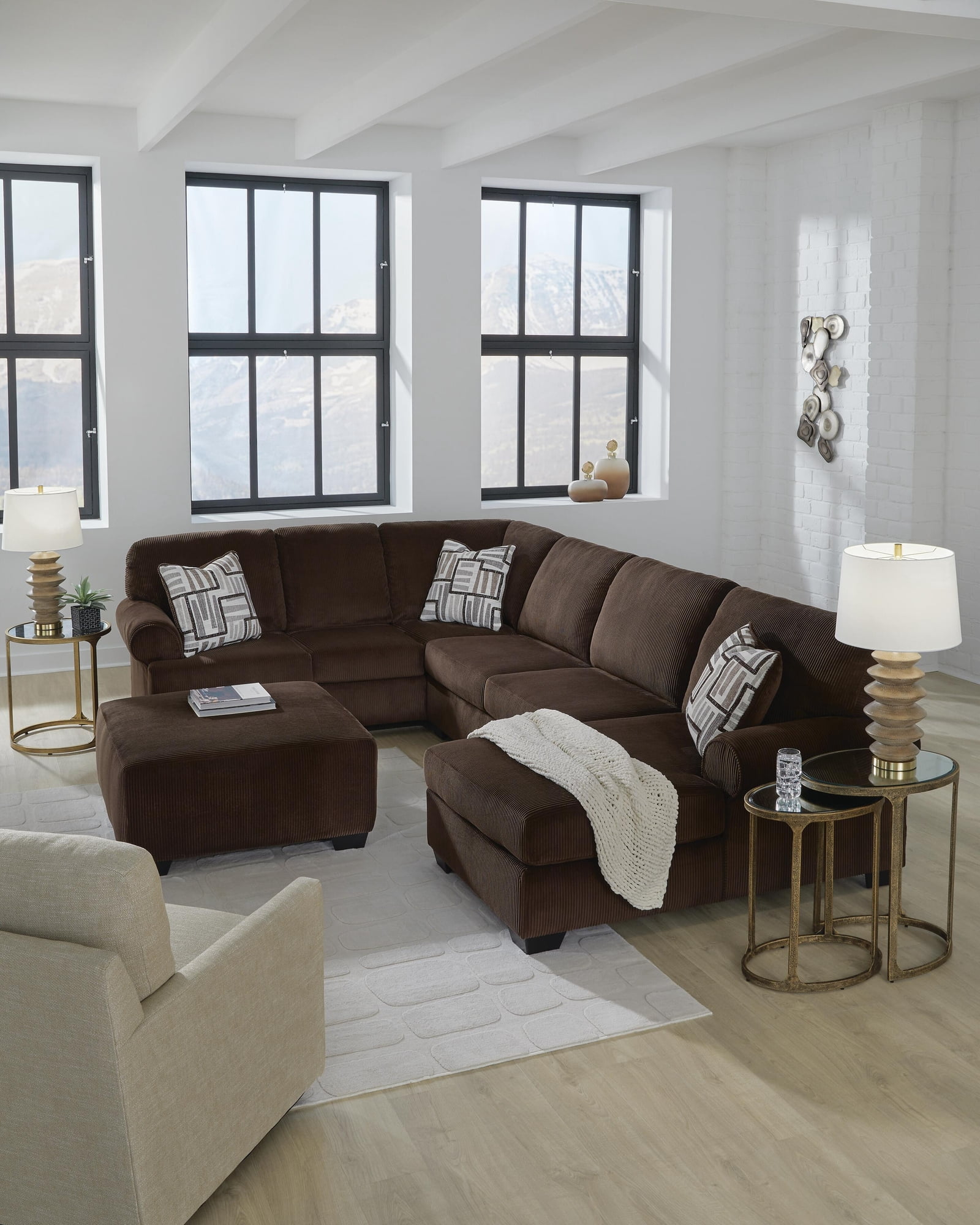 Signature Design by Ashley Firescrest Oversized Accent Ottoman, Corded Polyester Upholstery, Chocolate