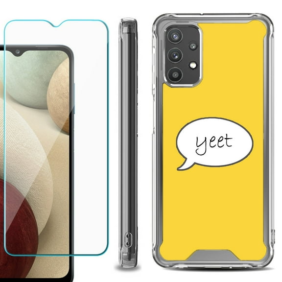 Shockproof Bumper Phone Case for Samsung Galaxy A32 5G, with Tempered Glass Screen Protector, by OneToughShield ® - Yeet