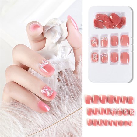 Huiniadese Fake Nails Color Press-On Manicure  Gel Nail Kit  Polish-Free Solid Color Mani  And 24 Fake Nails Repeatable Removable Wearable False Nails 5ML